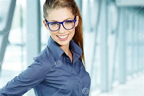 Business Woman Holding Glasses Stock Image Image Of Happy Looking