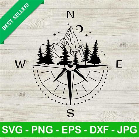 Nature Mountain Compass Svg Camping Svg Tree Compass Svg Mountain