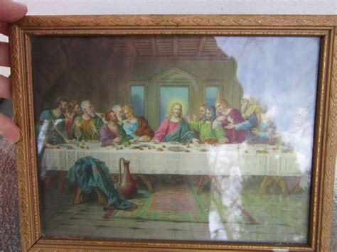 The Last Supper Vintage Framed Print In Golden Wooden Frame Etsy