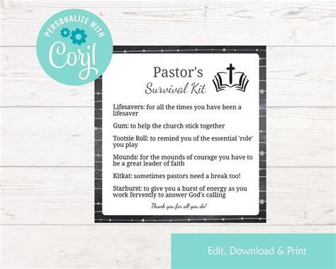 Editable Pastor S Survival Kit Printable Survival Kit Christmas Gift