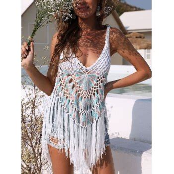 Emmiol Free Shipping See Through Crochet Hollow Fringed Cover Up