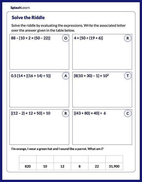 Evaluate Expressions Using Pemdas Math Worksheets Splashlearn