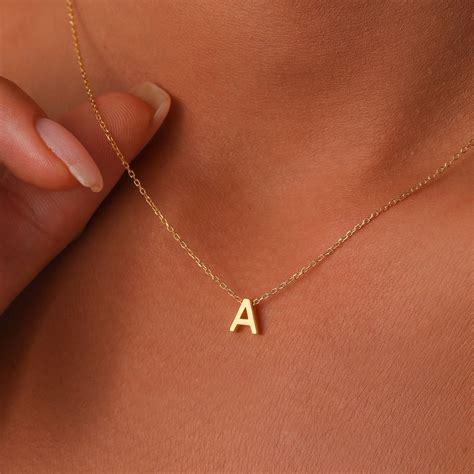 14k Gold Initial Necklace Letter Necklace Minimalist Initial Necklace