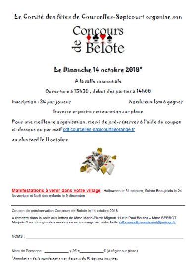 Le Concours De Belote Organis Par Le Comit Des F Tes Le Dimanche