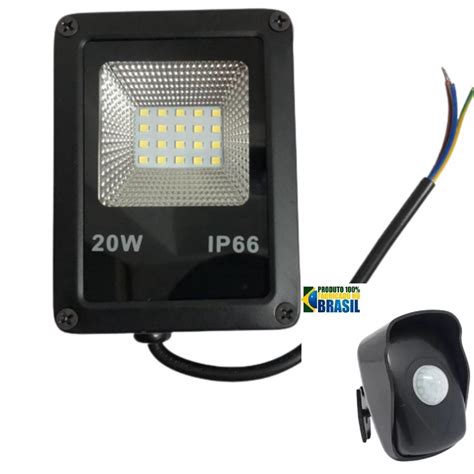 Kit Refletor LED 20w Holofote smd IP67 e Sensor de Presença Inteligente