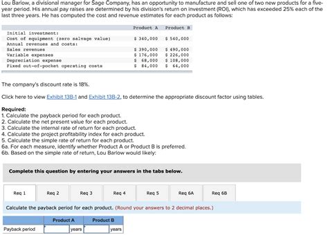 Solved Lou Barlow A Divisional Manager For Sage Company Chegg