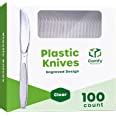 Comfy Package 100 Pack Heavyweight Disposable Clear Knives Engraved