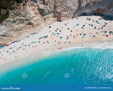 Luftbild Des Strandes Porto Katsiki Auf Der Insel Lefkada Stockbild