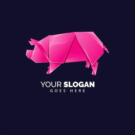 Logo Cochon Rose Dans Un Style Origami Vecteur Premium