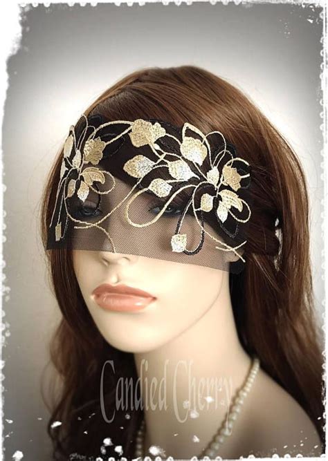 Black Gold Beige Lace Mask Veil Mysterious Masquerade Ball Versailles