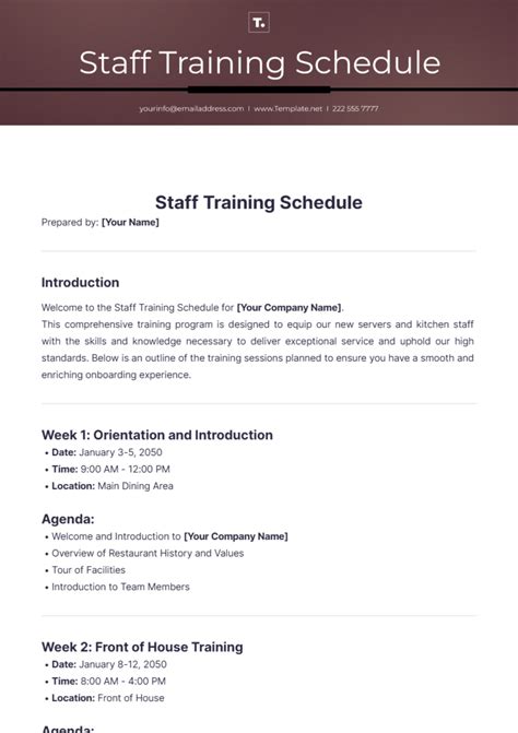 Free Staff Training Schedule Template to Edit Online
