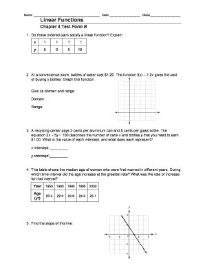 Linear Functions Chapter Test Form B Answer Key Fill Online