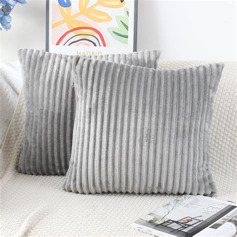 Niulaa Grey Cushion Covers 50cm X 50cm Striped Corduroy Cushion Cover