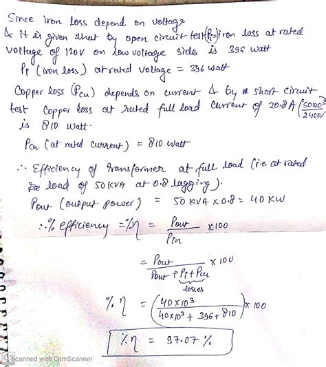 Solved The Following Data Were Obtained On A 50 KVA 2400 120 V