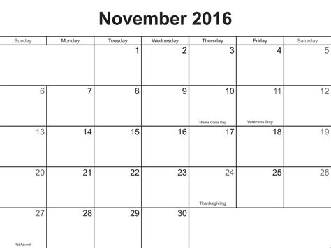 Printable Blank November Calendar