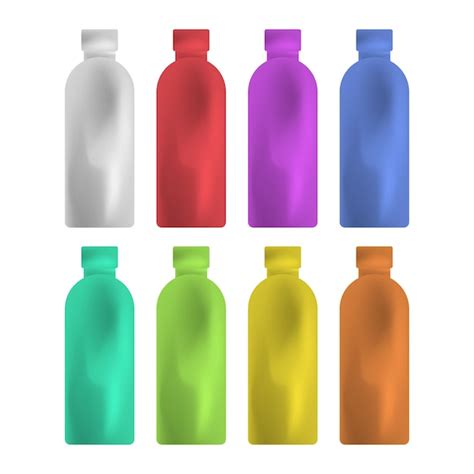 Una fila de botellas coloridas con diseño vectorial de diferentes