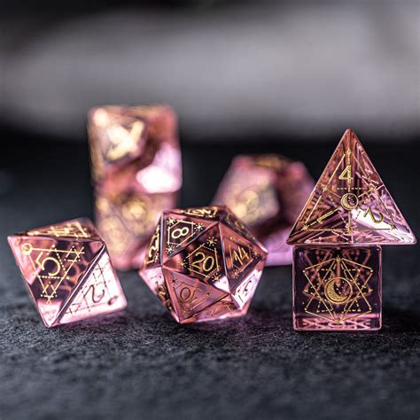 Urwizards Dandd Pink Glass Engraved Dice Set Astrology Style Dnd Dandd