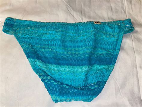 Hobie Juniors Crochet Shirred Side Tab Swimsuit Bikini Bittom M Aqua