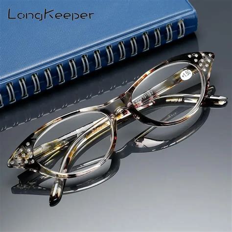 Longkeeper Rhinestone Cat Eye Reading Glasses For Farsighted Floral Womens Spectacles With