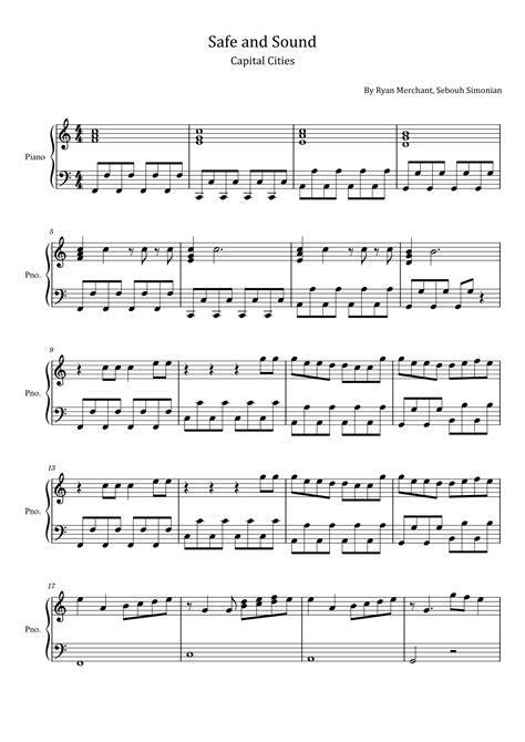 Safe And Sound Arr Poon By Capital Cities Sheet Music For Piano Solo