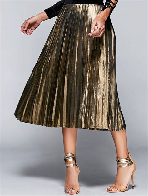 High Waisted Pleated Midi Skirt Champagne Midi Skirt Pleated Midi