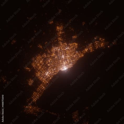 Toronto Canada Street Lights Map Satellite View On Modern City At