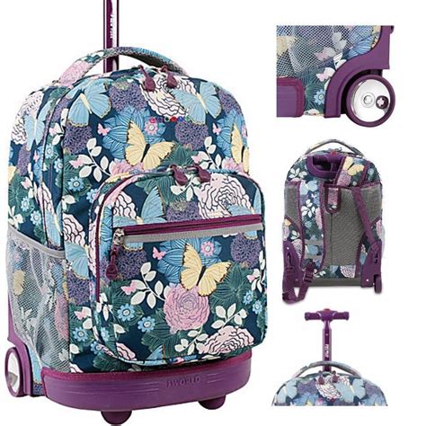 Girls Travel Rolling Backpacks Kids School Wheeled Bookbag Butterfly ...