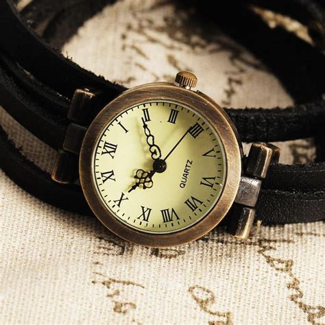 Vintage Brass Case Roman Dial Lady Women Quartz Watch Ladies Wristwatches Genuine Leather