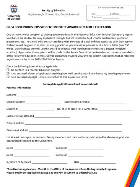 Fillable Online Orca Book Pub Award Form Fax Email Print Pdffiller