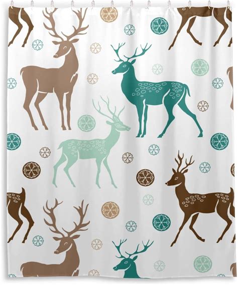 Skysonic Reindeer Shower Curtain Waterproof Fabric Bath Curtain With