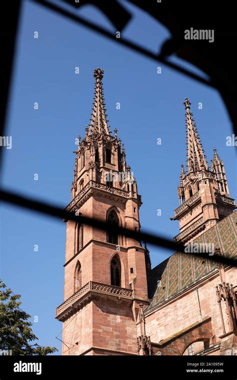 The Twin Spires Of Basel Minster Cathedral In The Center Of The Old