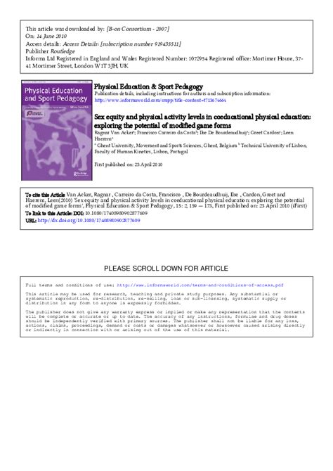 Pdf Sex Equity And Physical Activity Levels In Coeducational Physical Education Exploring The