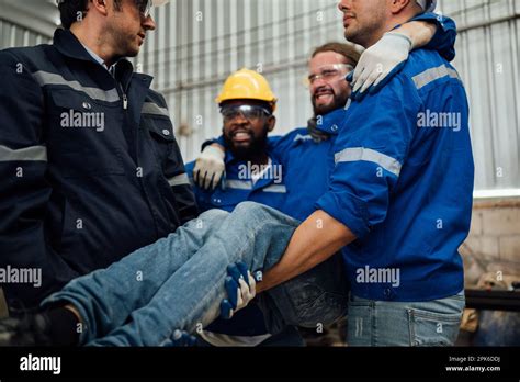 Engineer Worker With Accident At Factory Injury From Machine Working