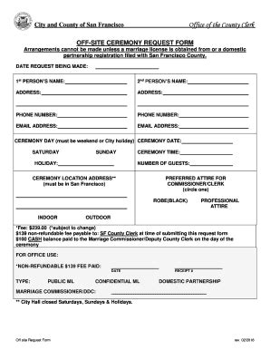 Fillable Online OFF SITE MARRIAGE REQUEST FORM Sfgov Org Fax Email