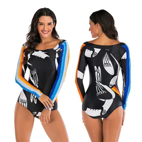 Sexy Rashguard Women Rainbow Long Sleeve Rash Guard One Piece Surf