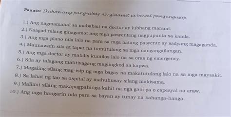 Tukuyin Ang Pang Abay Na Ginamit Sa Bawat Pangungusap Pang Atay