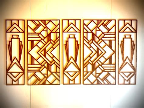 Boho Modern Frank Lloyd Wright Inspired Art Deco Geometry Wood Wall Art