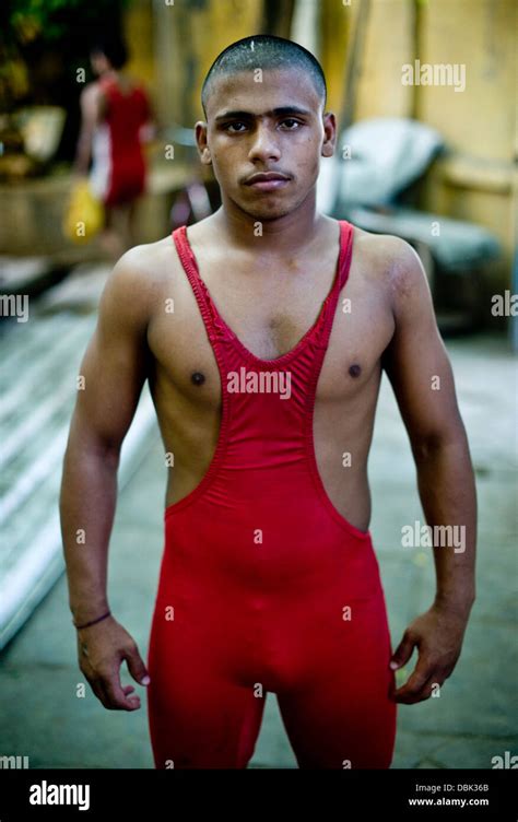 An Indian Kushti Wrestler Pose For A Photograph At The Guru Hanuman