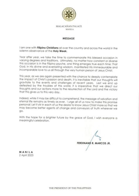 Pia Message Of President Ferdinand R Marcos Jr In Commemorating The