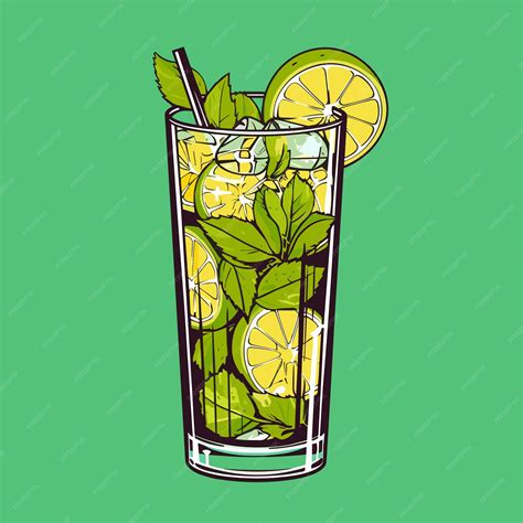 Premium Vector Mojito In A Glass Alcohol Or Nonalcoholic Cocktail Classic Cocktail With Lime