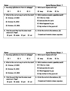 Daily ELA Spiral Review For Second Grade Weeks 5 12 By Shelly Sitz