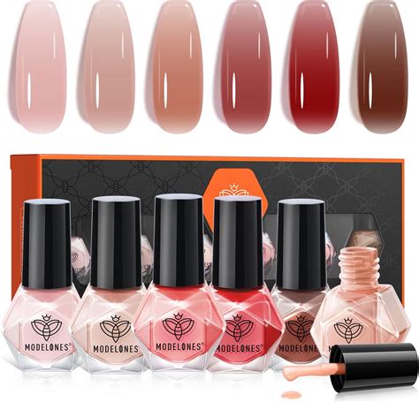 Modelones Nail Polish Set Colors Jelly Nude Brown Red Pink Nail Polish Quick Dry Nail Polish