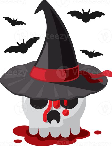 Halloween Skull with Witch Hat 10988965 PNG