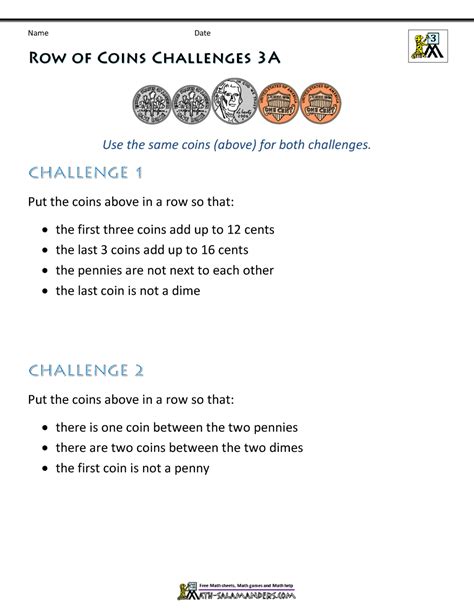 Printable Money Worksheets 3rd Grade Money Challenges