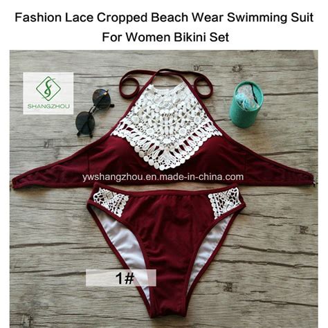 Fashion Lace Cropped Beach Wear Swimming Suit For Women Bikini Set China Bikini Set And