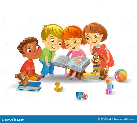 Cute Children Reading Books Stock Vector Illustration Of Holding