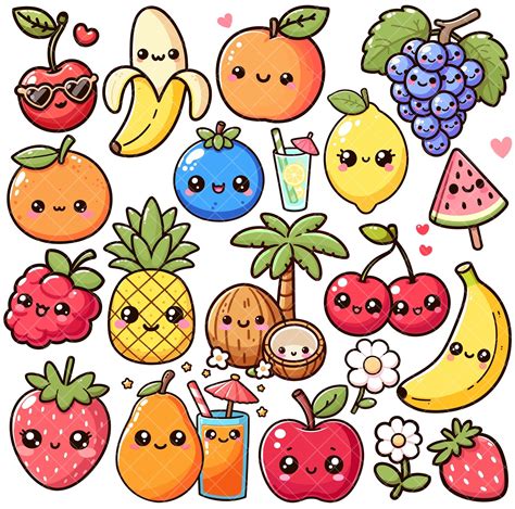 Kawaii Cute Fruit Png Bundel Etsy Nederland In 2024 Cute Easy