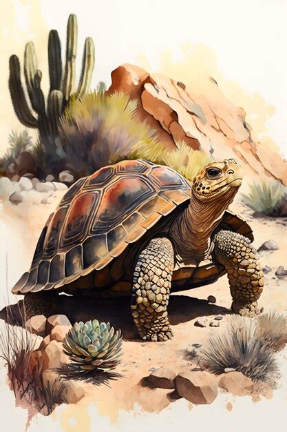 Una Pintura De Una Tortuga En El Desierto Foto Premium