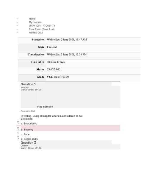 Review Quiz Final Home My Courses UNIV 1001 AY2021 T Final Exam