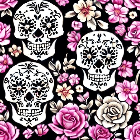 Whimsical Fantasy Elegant 3d Sugar Skull Floral Pattern · Creative Fabrica